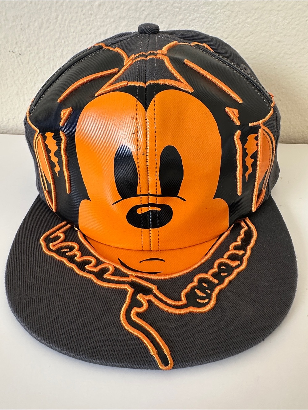 Disney Parks Mickey Mouse Embroidered DJ Flat-bill Baseball Cap Gray & Orange